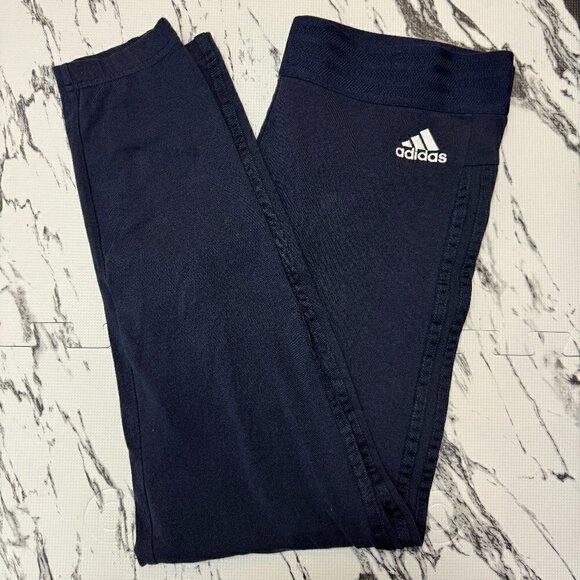 EUC - Adidas, Navy 3 striped cotton leggings Size L - Picture 1 of 8